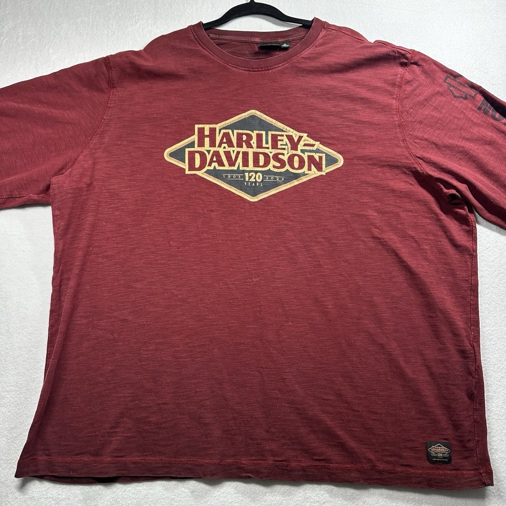 Harley-Davidson 120th Anniversary T-Shirt Mens 3 XL‎  Red Graphic Logo Biker